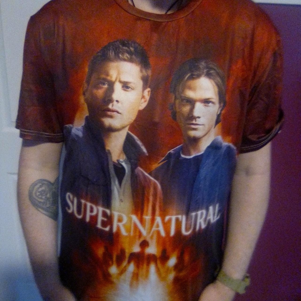 Supernatural Reddish Orange  Short Sleeve Tee with Flame Design